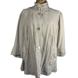 JH Collectibles Woman's 3X Beige Linen Blend Button-Front Jacket Lagenlook